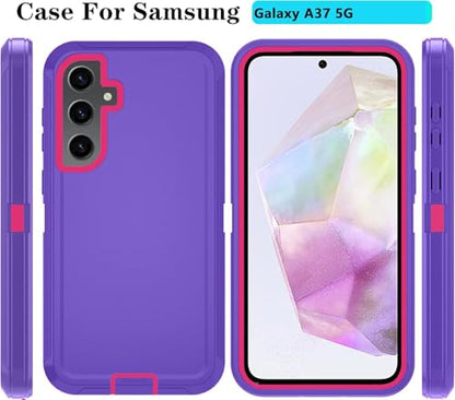 Qinmay Phone Case for Samsung Galaxy A37 5G Case with HD Screen Protector, Heavy Duty Shockproof & Dropproof 3-Layer Cover Phone Case for Galaxy A37,PurpleRoseRed - color: PurpleRoseRed