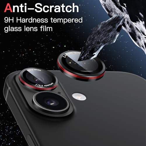JETech Camera Lens Protector for iPhone 16/16 Plus, Black+Red, 1 Set - size: iPhone 16/16 Plus