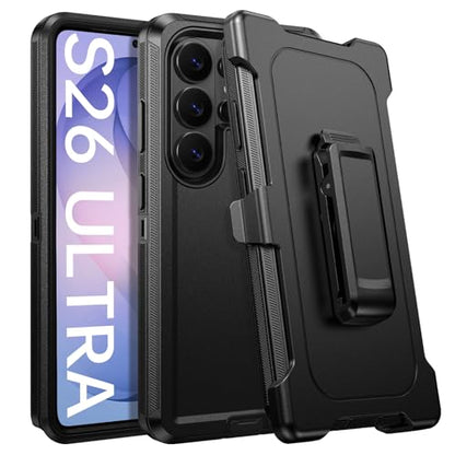 DUEDUE for Samsung Galaxy S26 Ultra Case with Belt Clip Holster Shockproof 3-Layer Heavy Duty Kickstand Cover Full Body Protective Rugged Phone Case for Samsung S26 Ultra 6.9", Black - size: for Samsung S26 Ultra 6.9"