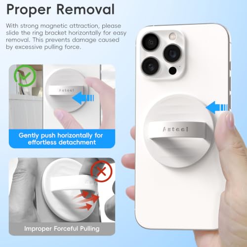 Anteel Magnetic Cellphone Grip Holder, Liquid Silicone Comfy and Portable, Removable Finger Loop Ring Holder for iPhone, Magnetic Loop for Magsafe Phone Case, Patent Pending (White) - color: White