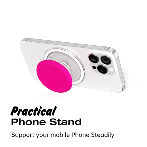 Svanove Silicone Magnetic Phone Grip Compatible with Magsafe Phone Grip Holder, Cute Cell Phones Grips Stand Collapsible Kickstand for iPhone Samsung, Slim Thin Matte Soft Rubber TPU, Neon Hot Pink - color: Hot Pink, style: Magnetic