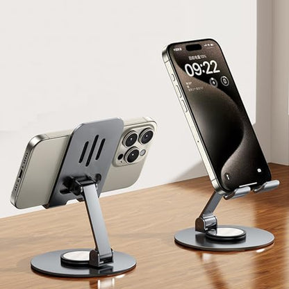DEARART Grey Cell Phone Stand, 360° Adjustable Phone Stand for Desk, Foldable Phone Holder Fully Carried Easily, Disc Base - color: Grey ( Disc Base )