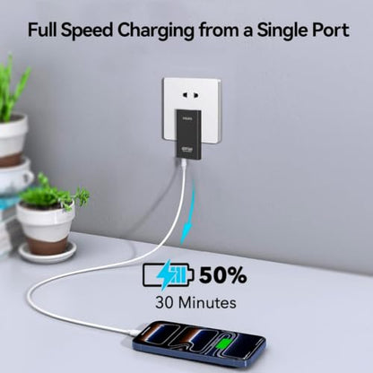 65W GaN Flat USB C Wall Charger with Folding Travel Dual USB-C Port,Fast Charging with PPS for for MacBook, iPhone 17/16/15/14/13/12/11/Pro Max/XS/XR,Galaxy S24/S23/Note20, Pixel 9/8,Black