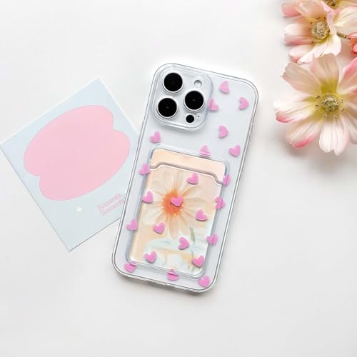 NITITOP Compatible with iPhone 15 Pro Case Clear with Card Holder Cute Pink Love Heart Pattern Design Design Soft TPU Shock-Absorbing Wallet Case Protective Cover - Pink - color: Pink, size: iPhone 15 Pro