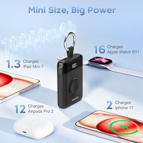 10000mAh Portable Charger,22.5W Power Bank& iWatch Charger,Black - color: Black, size: 10000mAh