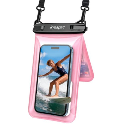 Rynapac Waterproof Phone Pouch Floating [Up to 8.5''] - 1 Pack IPX8 Dry Bag | Double Space, Touchscreen, Underwater Photography, for iPhone 17 16 15 14 Pro Max, Includes Lanyard, Beach Cruise Essentials - color: Pink - 1 Pack