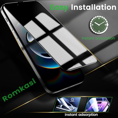 Romkasi 3 Pack Privacy Screen Protector for iPhone 16e 6.1 Inch with 3 Pack Camera Lens Protector, Anti Spy Tempered Glass Film, Anti-Scratch, Touch Sensitive, Case Friendly - color: iPhone 16e