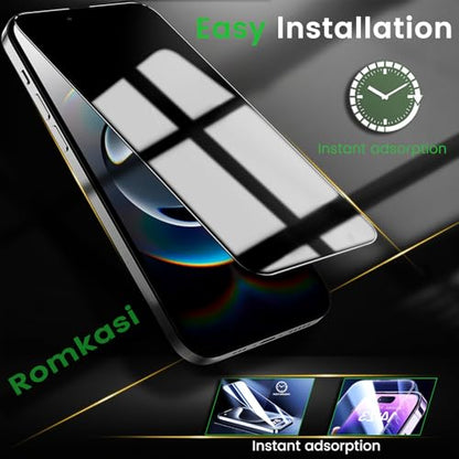 Romkasi 3 Pack Privacy Screen Protector for iPhone 16e 6.1 Inch with 3 Pack Camera Lens Protector, Anti Spy Tempered Glass Film, Anti-Scratch, Touch Sensitive, Case Friendly - color: iPhone 16e