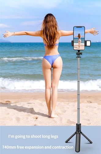 XIHAMA Selfie Stick Tripod with Light,3 in 1 Extendable Selfie Stick with Wireless Remote,Portable Phone Tripod Stand Compatible with iPhone 16 15 14,Samsung Smartphone and More - color: Black+Light