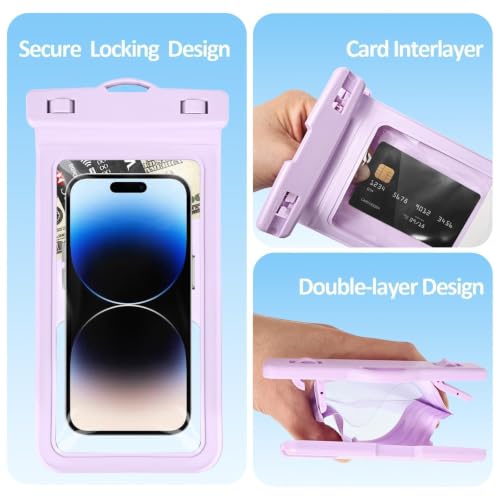 MOLOPPO Waterproof Phone Pouch, Large, Purple, for iPhone 15 16 17 Pro Max | Card Slot Inside, Beach Essentials, Waterproof - color: A4-Purple with Card Holder-1 Pack