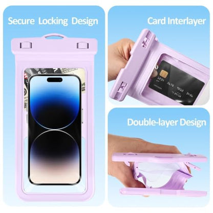 MOLOPPO Waterproof Phone Pouch, Large, Purple, for iPhone 15 16 17 Pro Max | Card Slot Inside, Beach Essentials, Waterproof - color: A4-Purple with Card Holder-1 Pack