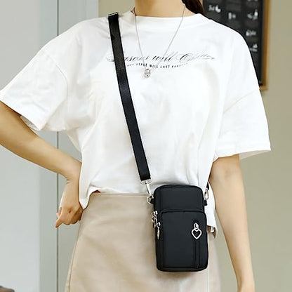 Small Crossbody Bag for Women - Mini Phone Purses with Crossbody Strap and Wallet - Nylon Arm Bag - color: A-black