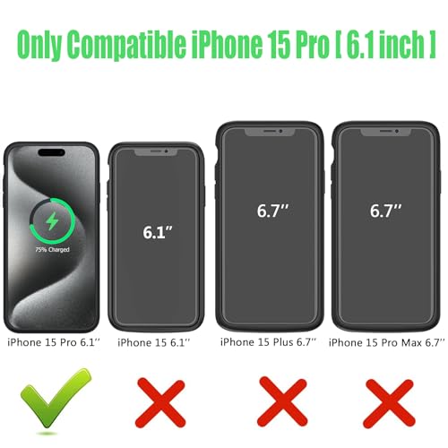 Wireless Charging Case for iPhone 15 Pro, 10000mAh High Capacity Portable Rechargeable Battery Case Wireless Charging Compatible with iPhone 15 Pro (6.1 inch) Extended Battery Charger Case (Black) - size: iPhone 15 Pro