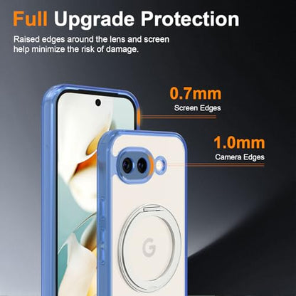 Magnetic Case for Google Pixel 10a Phone 2026 with Rotating Stand, Slim Non-Yellowing Transparent Clear Shockproof Cover with Wireless Charging (Blue) - color: Blue, size: Pixel 10a