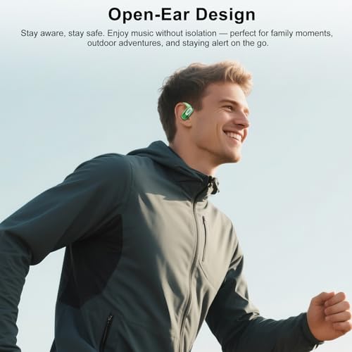 Open Ear Headphones, NEW Over Ear Earbuds with 4 ENC Noise-Canceling Mic - color: Light Green