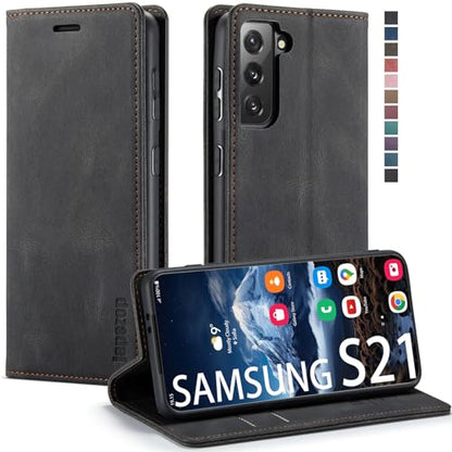 japezop Samsung Galaxy S21 5G Wallet Case with [RFID Blocking],Card Holder Kickstand Magnetic,Soft Leather Flip Case for Galaxy S21 5G 6.2 Inch(Black) - color: Black, size: S21 5G 6.2"