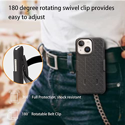 for iPhone 14/13 Belt Clip Holster Case, Screen Protector-Black | Swivel Kickstand Holder, Slim Shell Slide Pouch Full Body Protective, Rugged Heavy Duty Shockproof Outdoor Cell Phone Cover - size: iPhone 14