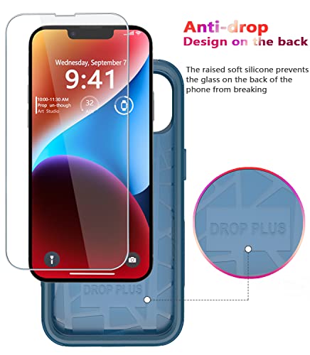 Diverbox for iPhone 14 Case [Shockproof] [Dropproof] [Tempered Glass Screen + Camera Lens Protector],Heavy Duty Protection Phone Case Cover for Apple iPhone 14 (Blue-3in1) - color: BLUE-3in1