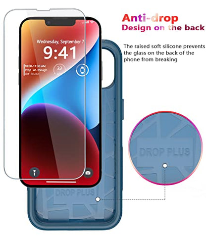 Diverbox for iPhone 14 Case [Shockproof] [Dropproof] [Tempered Glass Screen + Camera Lens Protector],Heavy Duty Protection Phone Case Cover for Apple iPhone 14 (Blue-3in1) - color: BLUE-3in1