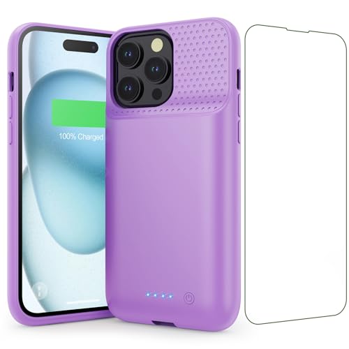 Battery Case for iPhone 15 Pro Max,Powerful 8600mah Ultra-Slim Protective Charging Case,15W Fast Charging Portable Rechargeable Expandable Battery Charger Cover for iPhone 15 Pro Max(6.7inch)-Purple - color: Purple