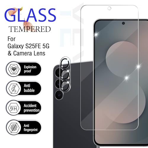 Screen Protector for Samsung Galaxy S25 FE, [2+2 Pack] Tempered Glass & Camera Lens Protectors[Ultrasonic Fingerprint Unlock] [Case Friendly] [Bubble-Free] Screen Protector Glass For S25 FE - size: Galaxy S25 FE