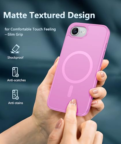 FNTCASE for iPhone 17e/16e Case Silicone Magnetic Pink | Compatible with MagSafe, Screen Protector, Matte Textured, Military Grade Drop Protection Slim Rugged Shockproof Phone Cover - color: Pink