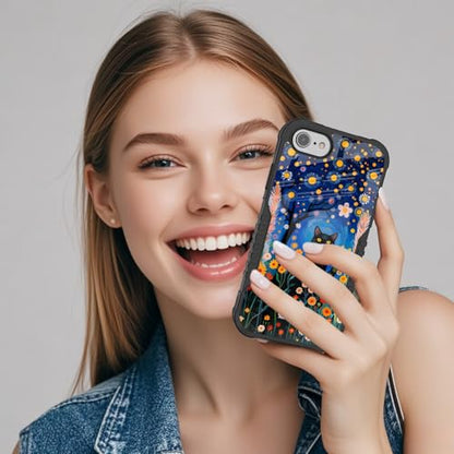 Protective Case Compatible with iPhone se 2022 2023 6/7/8 - Sky Cat | Hard PC Back Soft TPU Frame, Anti-Slip Shockproof, Stylish Printed Phone Cover Suitable for Men and Women - color: Starry Sky Cat