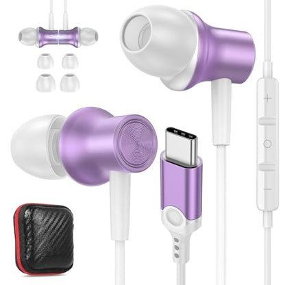 USB C Earbuds for iPhone 18 Pro Max Duo 17 Air 16 15 Plus/iPad, Purple - color: Purple