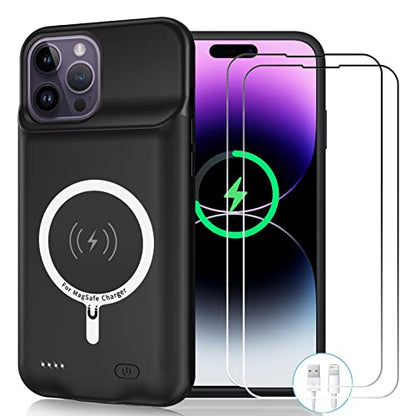 Wireless Charging Case for iPhone 14 Pro Max, 12000mAh High Capacity Portable Rechargeable Battery Case Qi Wireless Charging with iPhone 14 Pro Max (6.7 inch) Extended Battery Charger Cover (Black) - size: iPhone 14 Pro Max