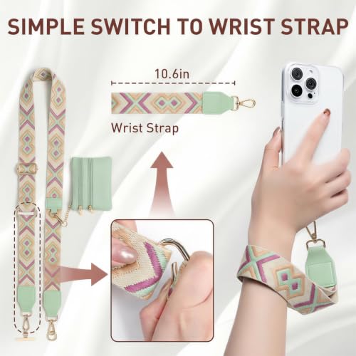 MOLOPPO Phone Lanyard Detachable Pouch for iPhone for Android Purple Green - color: Purple Green