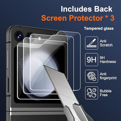 Front Screen Protector for Samsung Galaxy Z Flip 5, 9H Tempered Glass Film, Anti-Scratch, HD Clear,3 Packs - size: Galaxy Z Flip 5