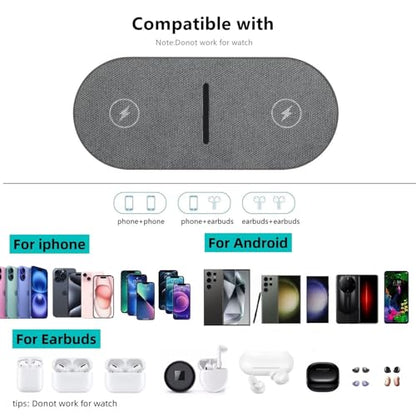 40W Wireless Charging Pad,Dual 20W Charging mat for Apple iPhone 16 15 14 13 12 11 Pro/Max/Mini/Plus/XS/XR,Airpods 4/3/Pro,2 in 1 Wireless Phone Charger for Samsung,Pixel,Xperia(with PD Adapter) - color: Gray with Adapter