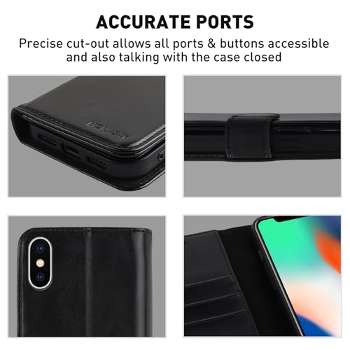 MONASAY Wallet Case for iPhone X/Xs with 3 Card Holders - Black | Kickstand,RFID Blocking,6.6 feet of shock absorption,PU Leather,Strong Magnetic Closure,Fits 5.8 inch ONLY,screen Protector - color: Black