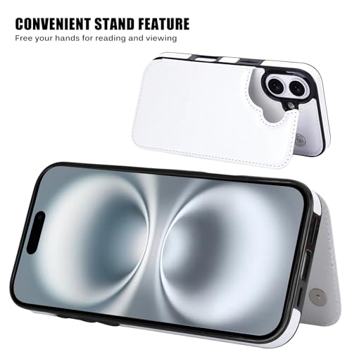 Wallet Case Compatible with iPhone 16 6.1", Slim Protective Case with Card Holder,Premium PU Leather Kickstand Card Slots Case with Double Magnetic Clasp-White - color: White, size: iphone 16 6.1"
