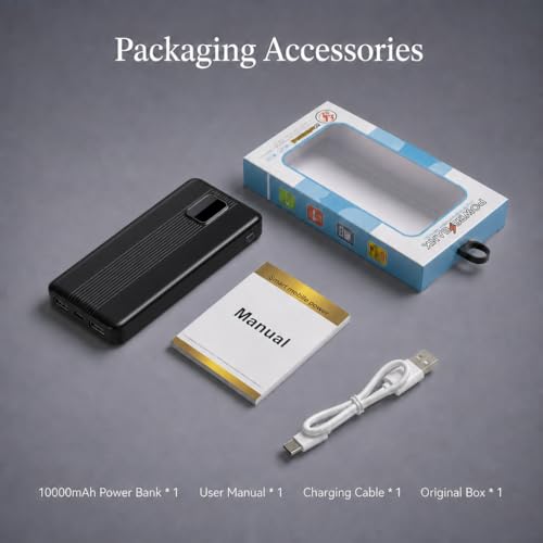 10000mAh Portable Charger with 4 Built-in Cables, 22.5W Fast Charging Power Bank, LED Display, Slim Travel Battery Pack for iPhone 17/16/15/14, Samsung Galaxy, iPad & More - color: Black