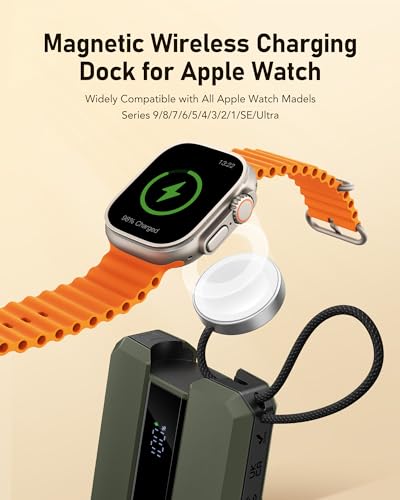 VEEKTOMX PD 30W Power Bank Fast Charging with Built-in Cable for iPhone, Small Portable Charger 10000mAh, Portable Apple Watch Charger, Compact Battery Pack for iPhone 14/13/12/11/iWatch, Green - size: Lightning Green