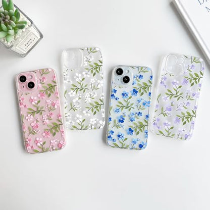 NITITOP Compatible with iPhone 15 Pro Case Clear Cute Flower - Blue | Branch, Floral, Precision camera cutouts, For girl woman, Slim fit, Soft TPU, Shockproof - color: Blue