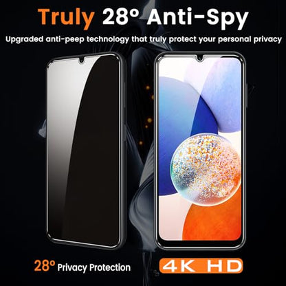 3+3 Pack for Samsung Galaxy A14 5G Privacy Screen Protector with Camera Lens Protector, Anti-Spy Tempered Glass Film, 9H Hardness, Anti-Scratch, Touch Sensitive - size: Galaxy A14