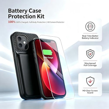 13800mAh Upgraded Battery Case for iPhone 13/14/13 Pro (6.1 Inch), Portable Rechargeable Charging Case with Screen Protector, Slim Protective Extended Battery Pack - Black - size: For iPhone 13/14/13Pro battery case