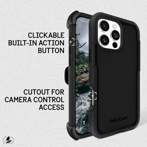 Pelican Voyager iPhone 16 Pro Max Case - Rugged MagSafe Phone Case - Black | Magnetic Phone Case w/18ft Military Grade Drop Protection - Phone Cover w/ Belt Clip Holster Kickstand for iPhone 16 Pro Max - color: Black - V