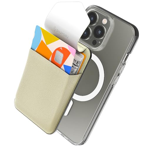 Sinjimoru Privacy Cover Magnetic Card Holder, Magnetic Phone Wallet Stick on as Credit Card Holder for MagSafe Compatible with iPhone 16 15 14 13 12 Series. M-Flap - color: Beige