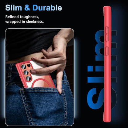 Hensinple for Samsung Galaxy S22 Ultra Case Magnetic, Galaxy S22 Ultra Phone Case [Compatible with Magsafe], Clear Hard Back Slim Shockproof Magnetic Cover Case, Red - color: Red-S22 Ultra, size: Galaxy S22 Ultra 6.8 inch