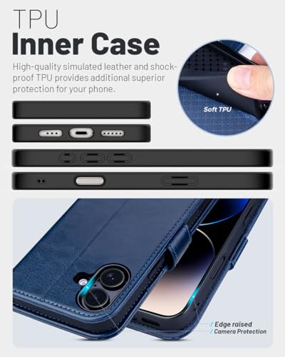 OCASE for iPhone 17 Wallet Case, Card Holder, Blue | RFID Blocking, Kickstand, Magnetic Closure, PU Leather Flip Folio, Shockproof TPU Shell, Protective Phone Cover (6.3") 2025 - color: Blue