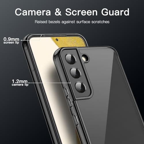 JETech Case for Samsung Galaxy S22, Anti-Yellowing, Black | Shockproof Protection, Scratch Resistant Hard PC Back, Durable Transparent TPU Bumper - color: Black