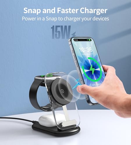 Mukiya 3 in 1 Magnetic Wireless Charging Station for Apple Devices - color: Upgraded Black