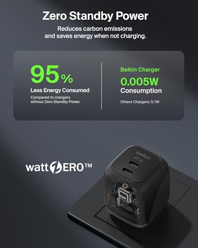 Belkin 67W Dual-Port GaN USB C Charger Block, Fast Charging - style: 67W Black