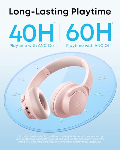 Soundcore by Anker Q20i Hybrid Active Noise Cancelling Headphones, Pink - color: Pink