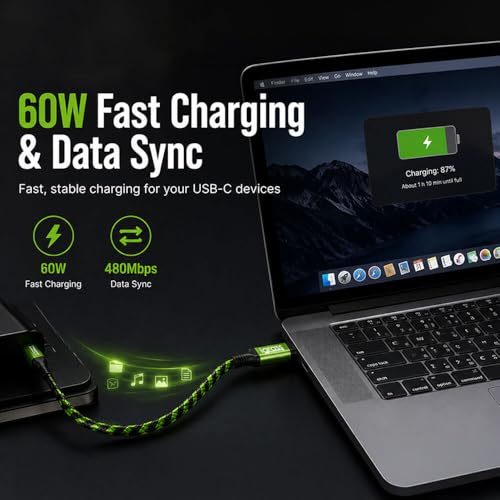 igrass USB-C to USB-C Cable, Type-C 60W Fast Charging Cable (10 FT, 5Pack) for iPhone 17 Series, iPad mini 6 and More