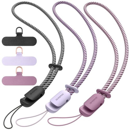 SURPHY 3 Pack Phone Wrist Strap, Phone Lanyard with Cellphone Tether Tab - color: Black & Lilac & Lilac Purple