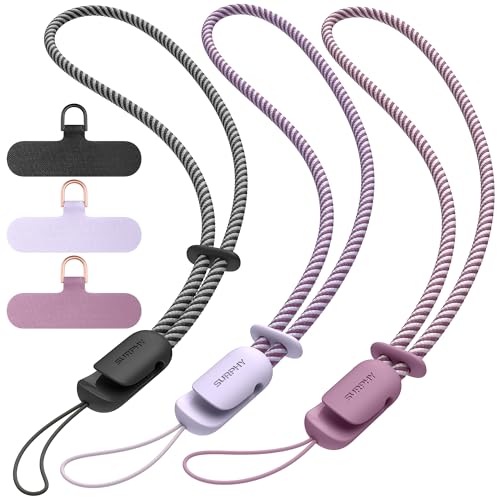 SURPHY 3 Pack Phone Wrist Strap, Phone Lanyard with Cellphone Tether Tab - color: Black & Lilac & Lilac Purple
